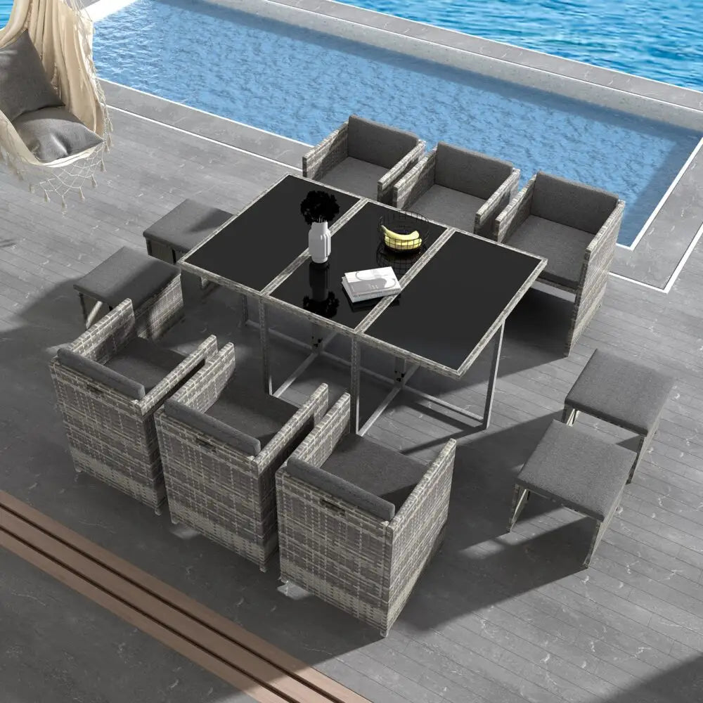 Bali 11 Piece Outdoor Dining Set-Grey - Furniture > Outdoor