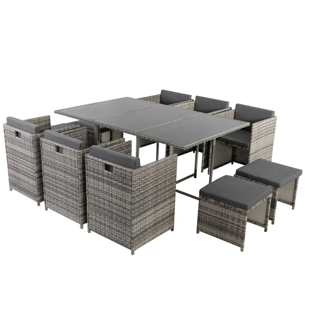 Bali 11 Piece Outdoor Dining Set-Grey - Furniture > Outdoor
