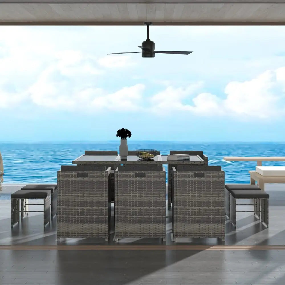 Bali 11 Piece Outdoor Dining Set-Grey - Furniture > Outdoor