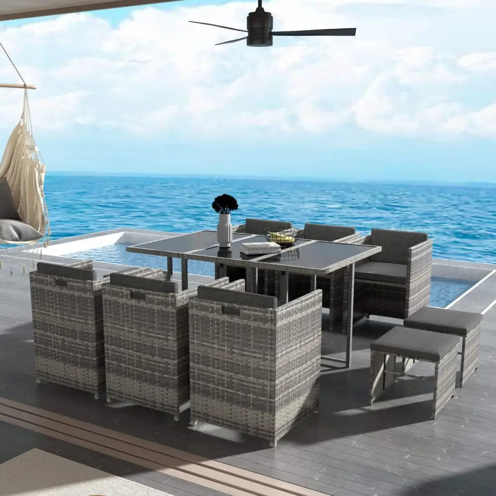 Bali 11 Piece Outdoor Dining Set-Grey - Furniture > Outdoor