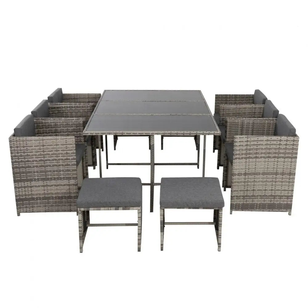 Bali 11 Piece Outdoor Dining Set-Grey - Furniture > Outdoor