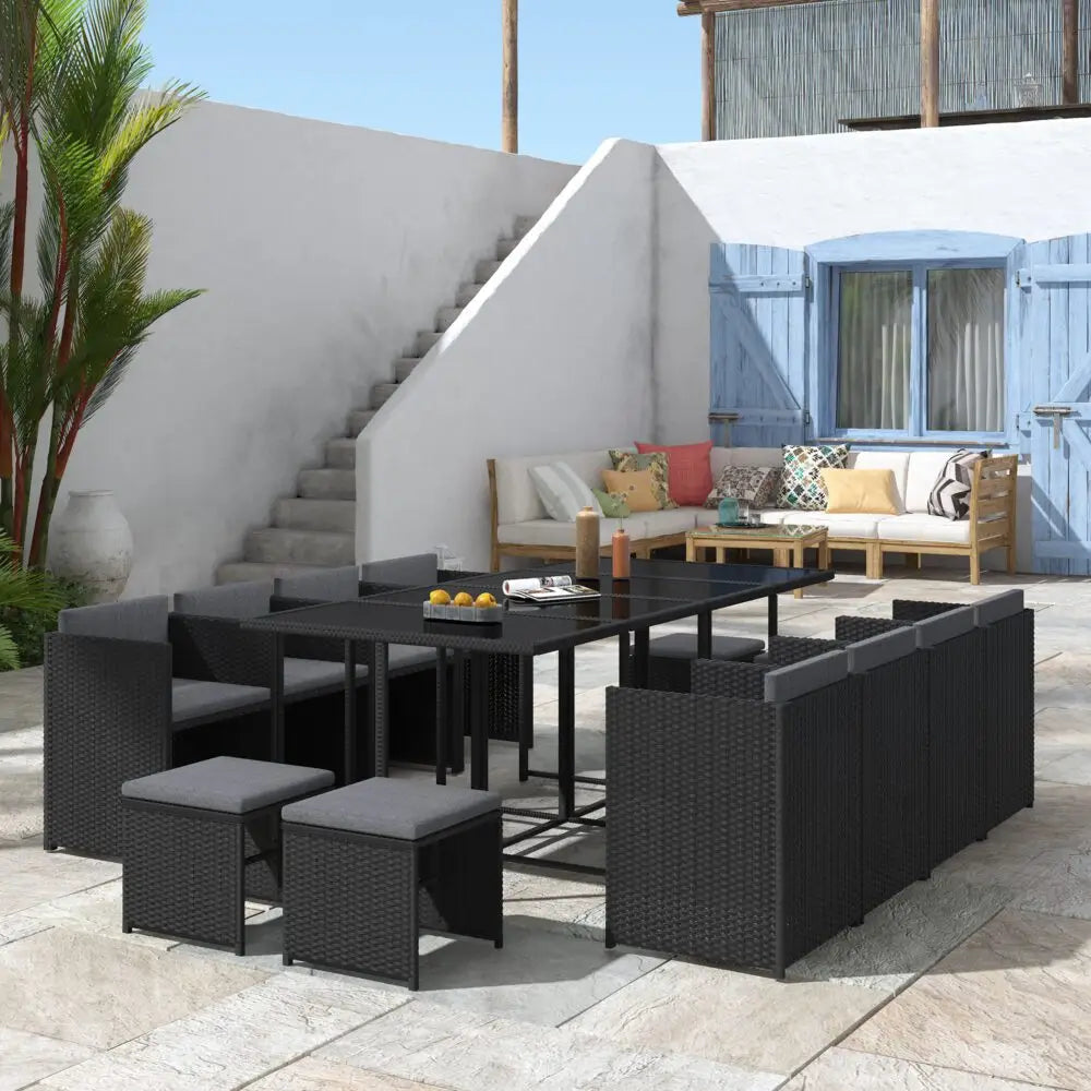Bali 13PC Outdoor Dining Set-Black - Furniture > Outdoor