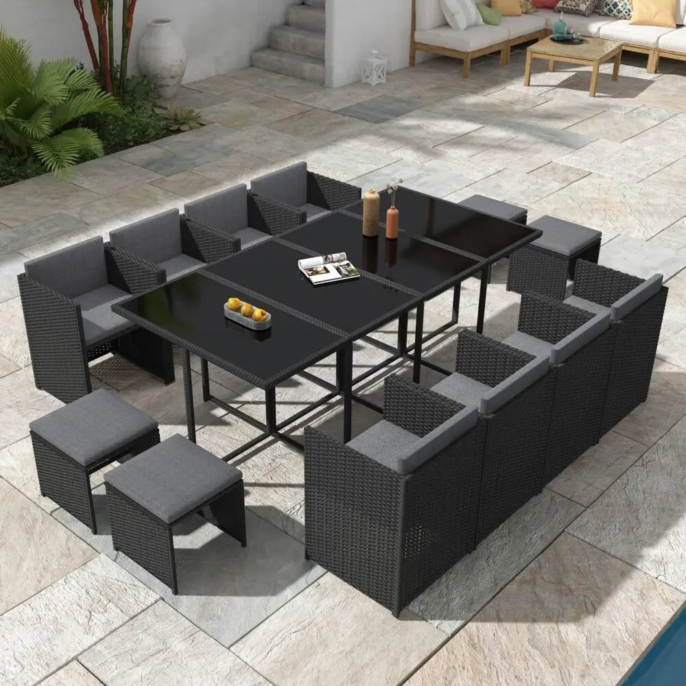 Bali 13PC Outdoor Dining Set-Black - Furniture > Outdoor