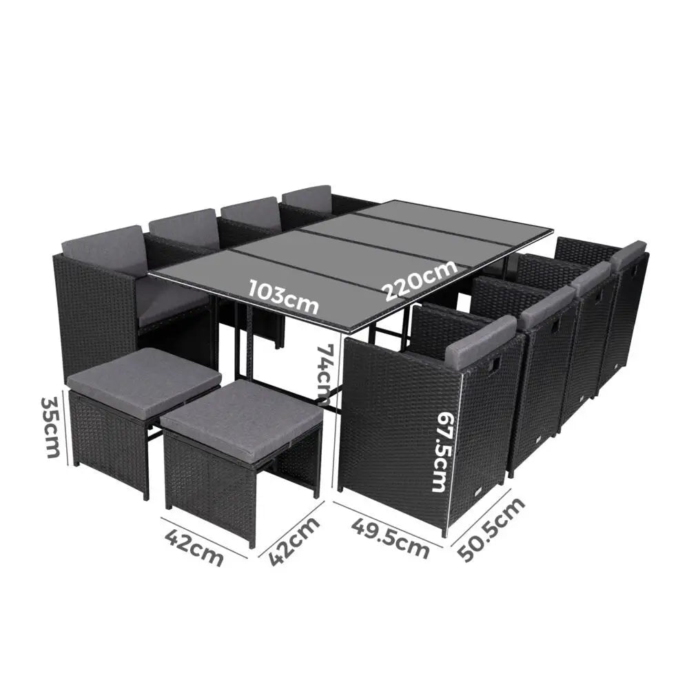 Bali 13PC Outdoor Dining Set-Black - Furniture > Outdoor
