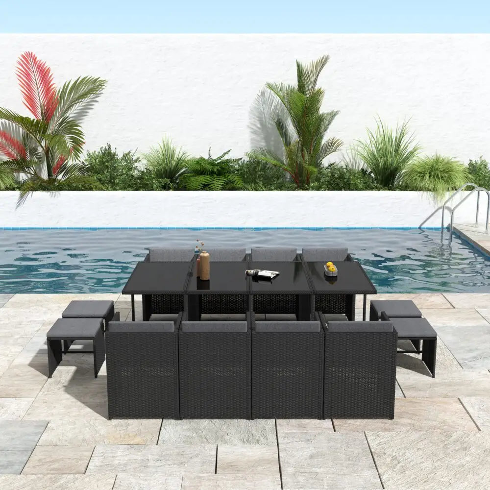Bali 13PC Outdoor Dining Set-Black - Furniture > Outdoor