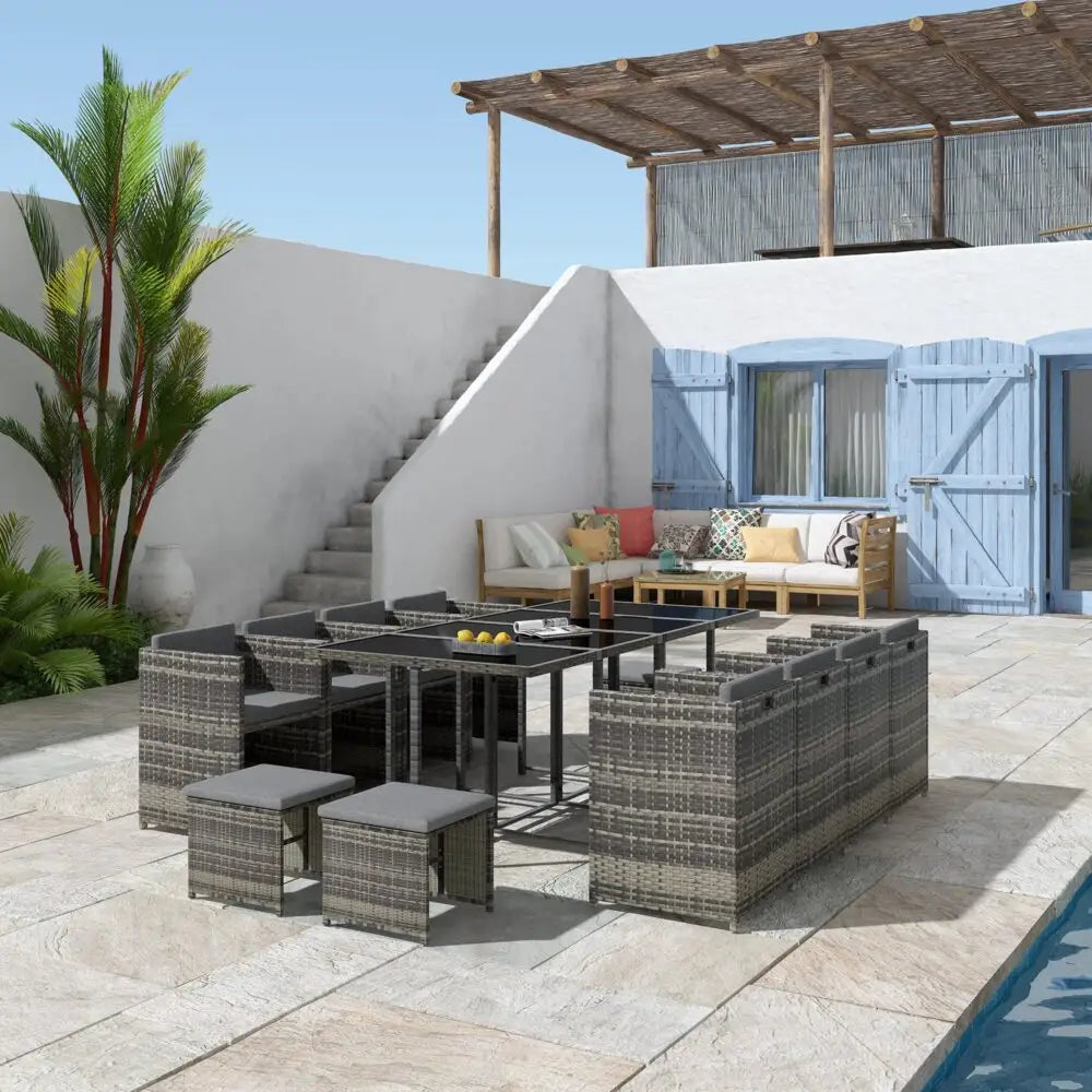 Bali 13PC Outdoor Dining Set-Grey - Furniture > Outdoor