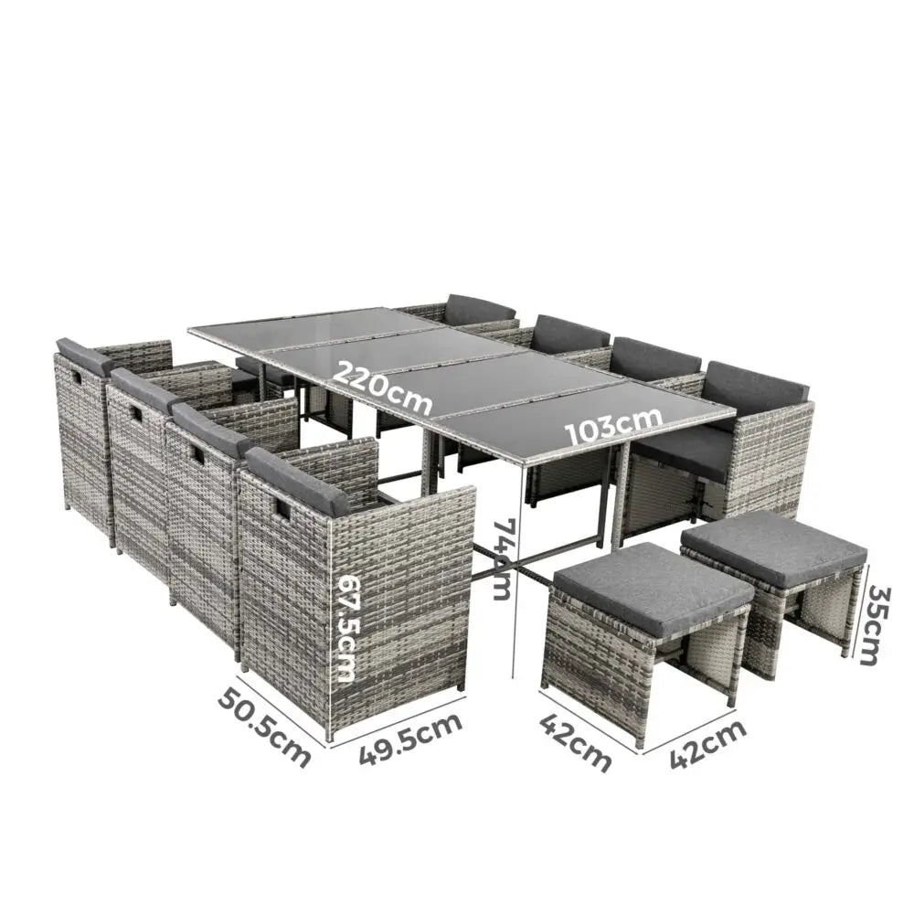 Bali 13PC Outdoor Dining Set-Grey - Furniture > Outdoor