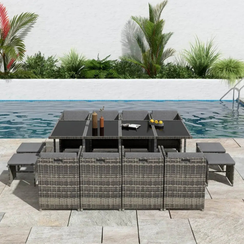 Bali 13PC Outdoor Dining Set-Grey - Furniture > Outdoor