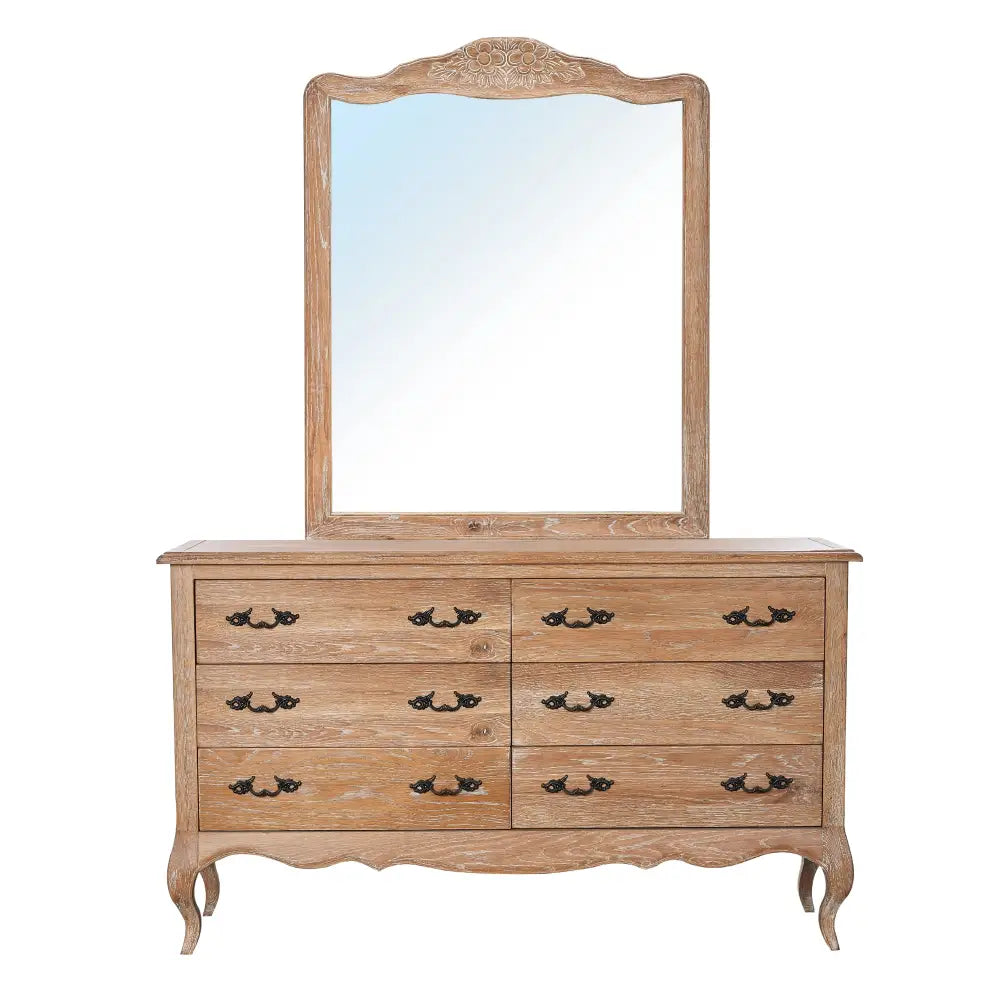 Bali Dresser Mirror 6 Chest of Drawers Tallboy Storage Oak - Furniture > Bedroom > Dressers