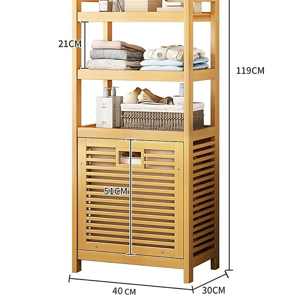 Bamboo 2-in-1 Laundry Hamper with 2 Shelves and Clothes Basket - Furniture > Office