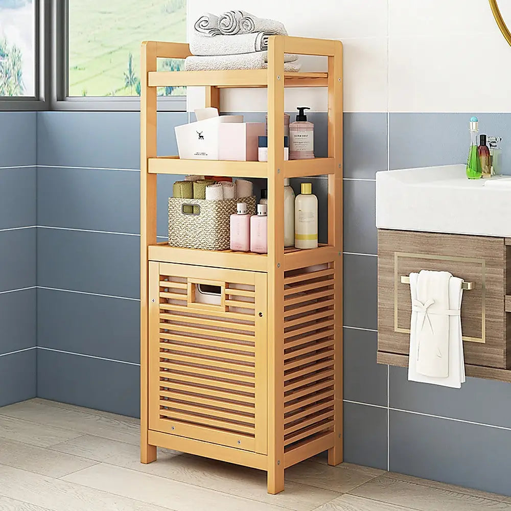 Bamboo 2-in-1 Laundry Hamper with 2 Shelves and Clothes Basket - Furniture > Office