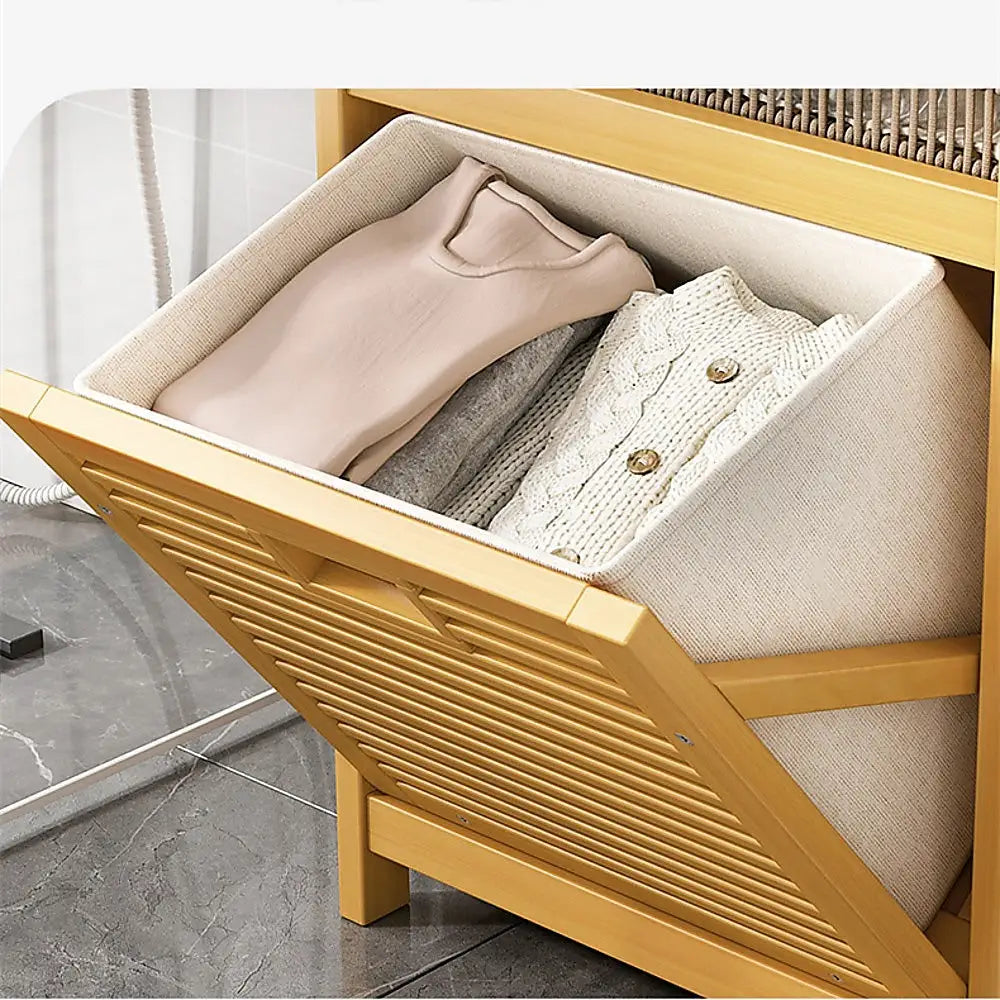 Bamboo 2-in-1 Laundry Hamper with 2 Shelves and Clothes Basket - Furniture > Office