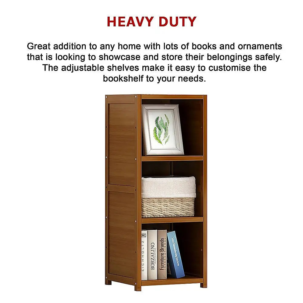 Bamboo Adjustable Shelf Bookcase Display Storage Rack Stand Livingroom Bedroom - Furniture > Office