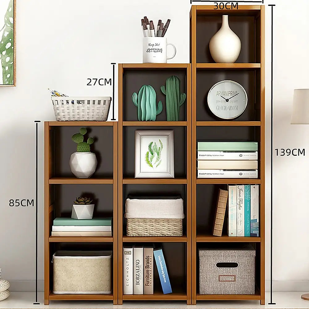Bamboo Adjustable Shelf Bookcase Display Storage Rack Stand Livingroom Bedroom Set - Furniture > Office