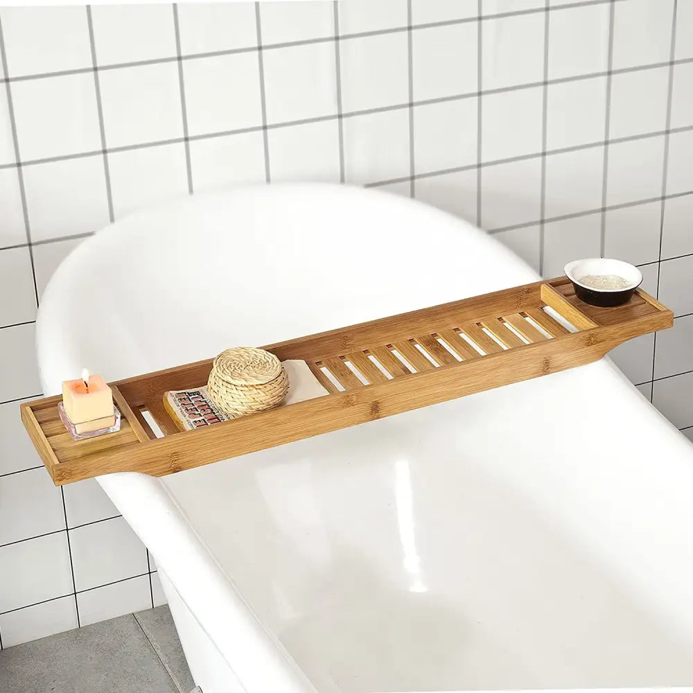 Bamboo Bath Caddy Tray,Organiser Natural - Home & Garden > Bathroom Accessories > Bath Caddies