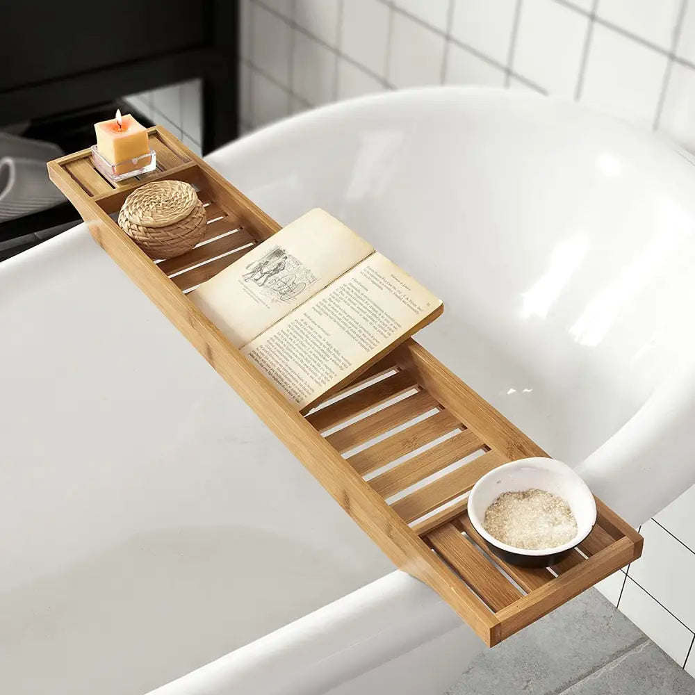 Bamboo Bath Caddy Tray,Organiser Natural - Home & Garden > Bathroom Accessories > Bath Caddies