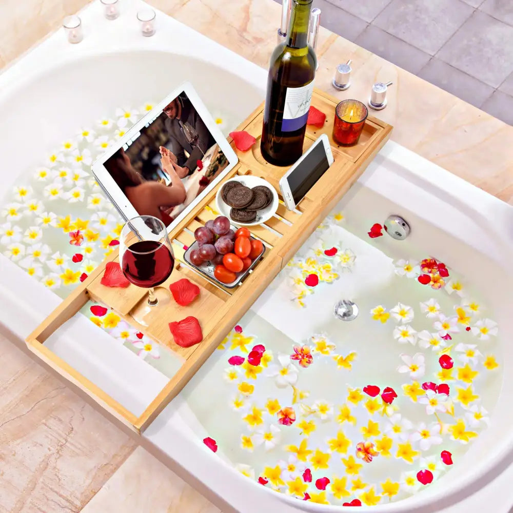 Bamboo Bathtub Bath tub Tray Table Tray Cellphone,Book,Tray Wineglass Holder - Home & Garden > Bathroom Accessories >