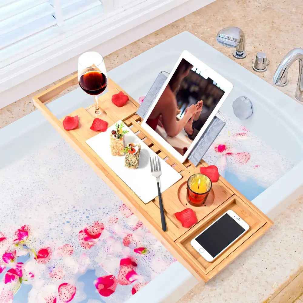 Bamboo Bathtub Bath tub Tray Table Tray Cellphone,Book,Tray Wineglass Holder - Home & Garden > Bathroom Accessories >