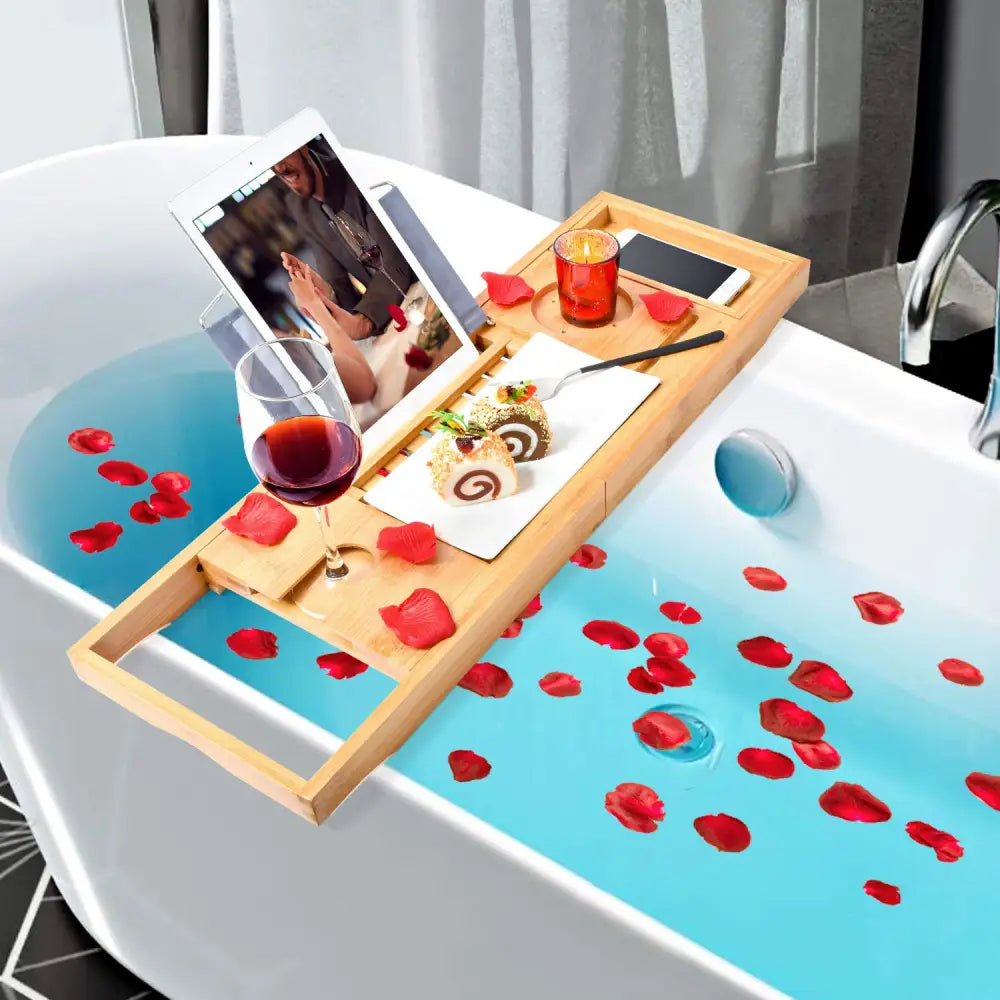 Bamboo Bathtub Bath tub Tray Table Tray Cellphone,Book,Tray Wineglass Holder - Home & Garden > Bathroom Accessories >