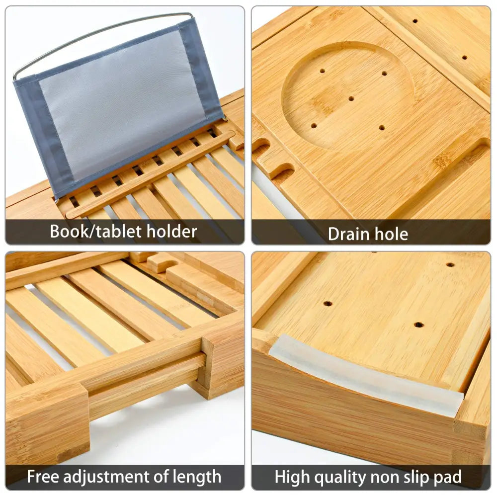 Bamboo Bathtub Bath tub Tray Table Tray Cellphone,Book,Tray Wineglass Holder - Home & Garden > Bathroom Accessories >