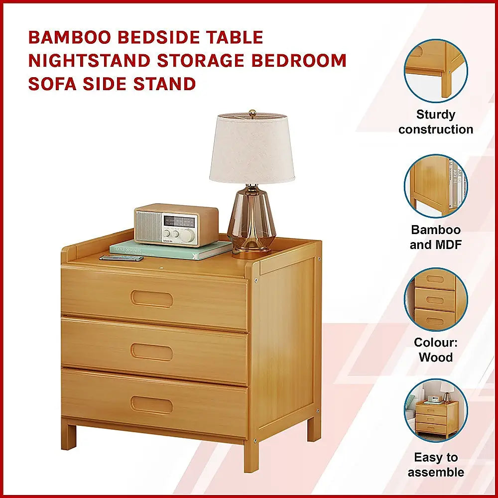 Bamboo Bedside Table Nightstand Storage Bedroom Sofa Side Stand - Furniture > Office