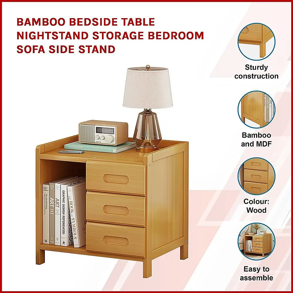 Bamboo Bedside Table Nightstand Storage Bedroom Sofa Side Stand - Furniture > Bedroom > Bedside Tables