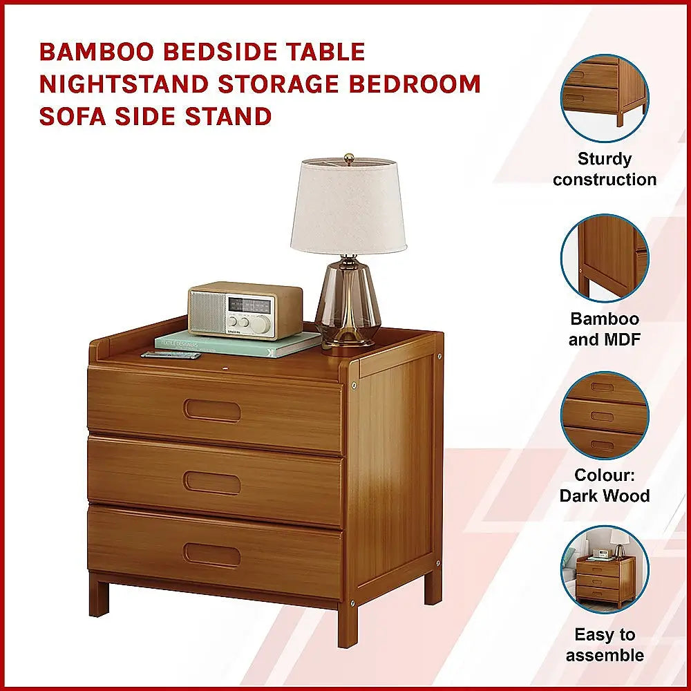 Bamboo Bedside Table Nightstand Storage Bedroom Sofa Side Stand - Furniture > Bedroom > Bedside Tables