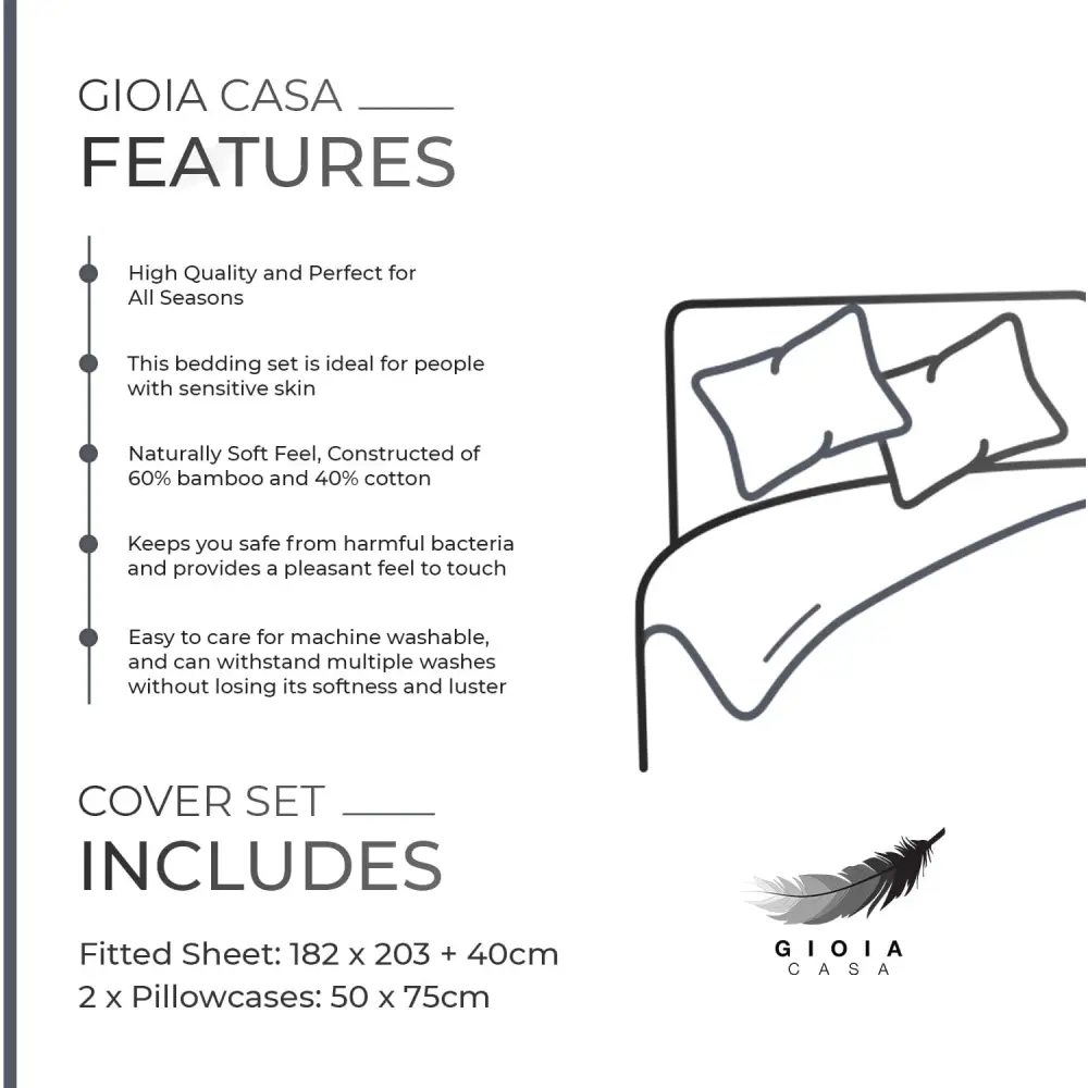 Bamboo Cotton Blend All Season Bedding Set - Charcoal - King Size - Home & Garden > Bedding > Bed Sheets