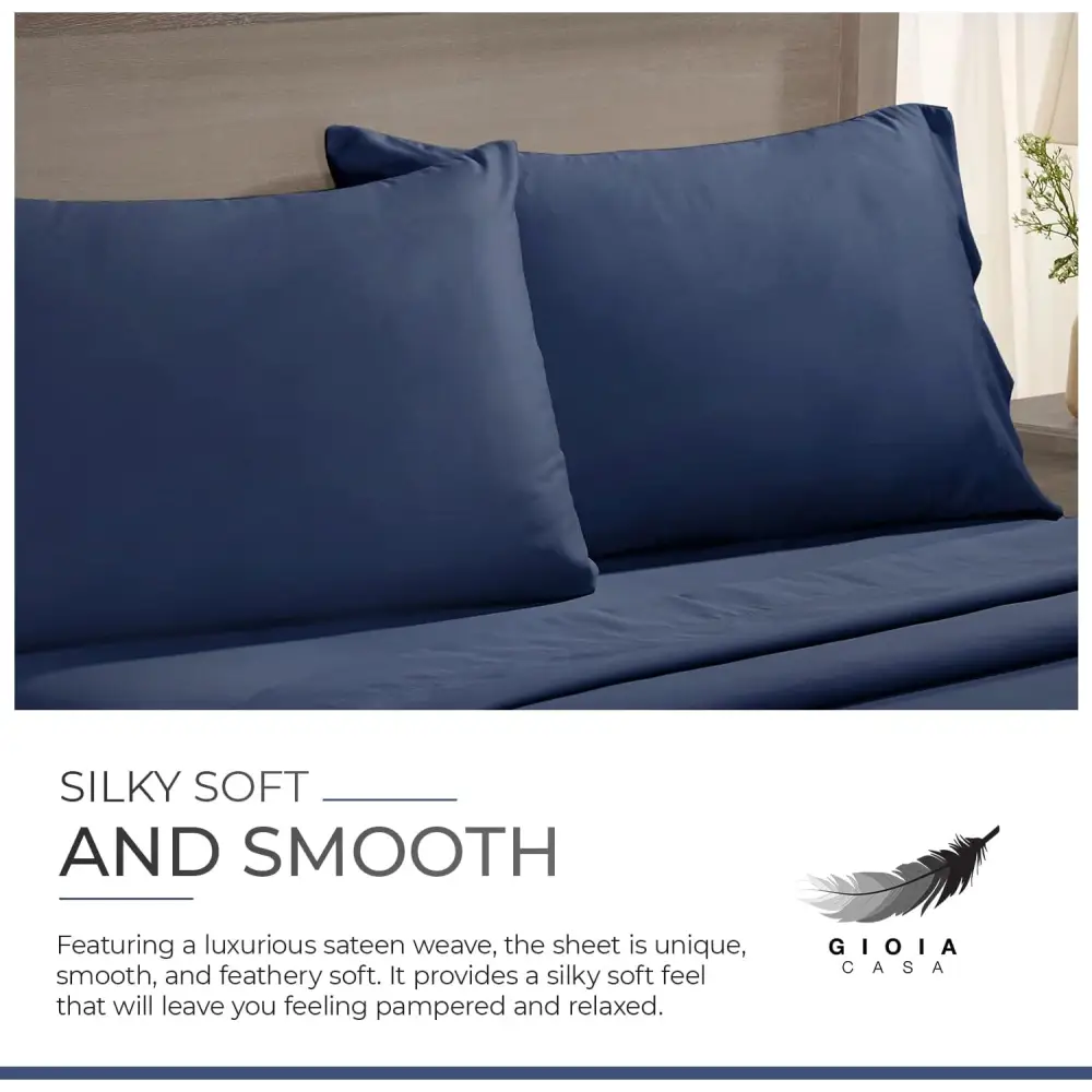 Bamboo Cotton Blend All Season Bedding Set - Navy Blue - Double Size - Home & Garden > Bedding > Bed Sheets