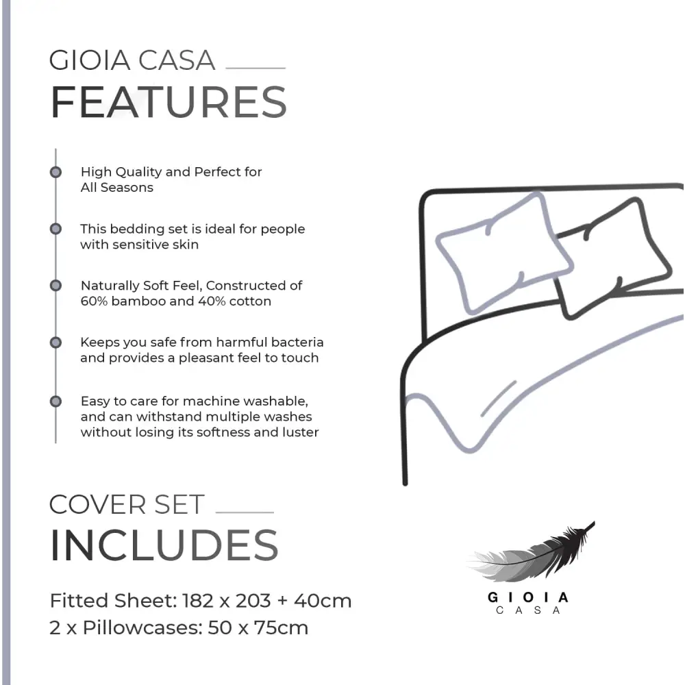 Bamboo Cotton Blend All Season Bedding Set - Silver - Queen Size - Home & Garden > Bedding > Bed Sheets