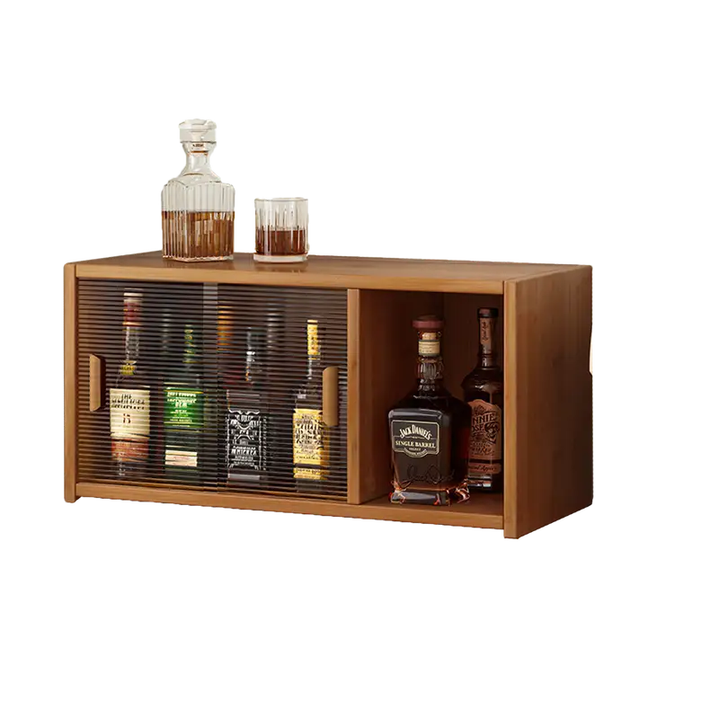 Bamboo Dustproof Cup Storage Cabinet with Sliding Acrylic Door - Furniture > Dining