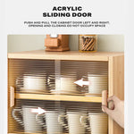Bamboo Dustproof Cup Storage Cabinet with Sliding Acrylic Door - Furniture > Dining