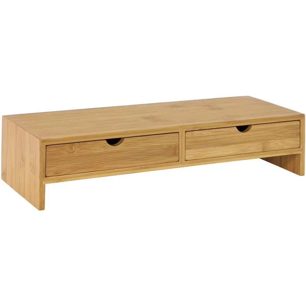 Bamboo Monitor Stand Desk Organizer with 2 Drawers - Furniture > Living Room