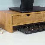 Bamboo Monitor Stand Desk Organizer with 2 Drawers - Furniture > Living Room