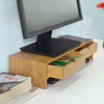 Bamboo Monitor Stand Desk Organizer with 2 Drawers - Furniture > Living Room