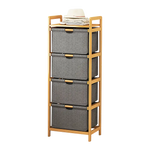 Bamboo Shelf with Storage Hamper - Wooden Bamboo Removable Bags - Furniture > Office