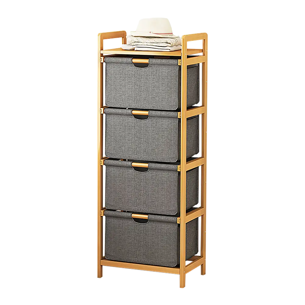 Bamboo Shelf with Storage Hamper - Wooden Bamboo Removable Bags - Furniture > Office