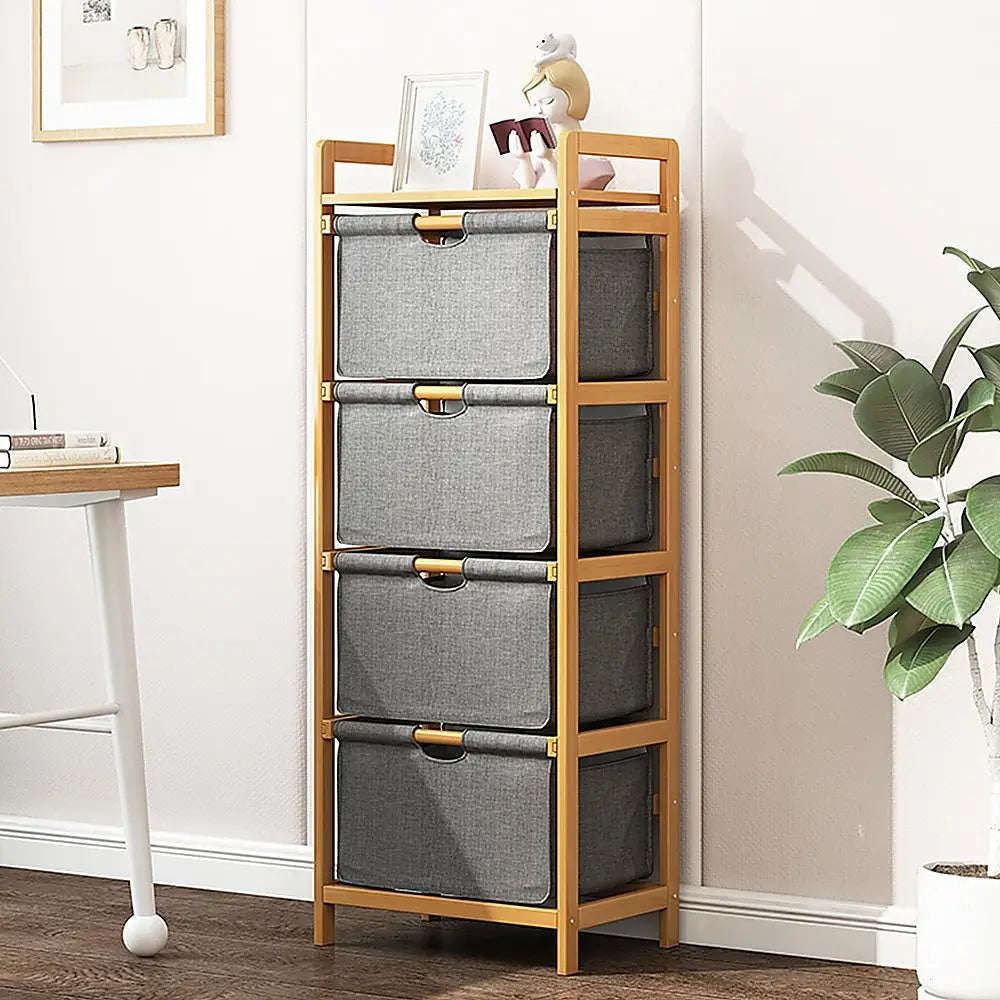 Bamboo Shelf with Storage Hamper - Wooden Bamboo Removable Bags - Furniture > Office