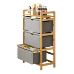 Bamboo Shelf with Storage Hamper - Wooden Bamboo Removable Bags - Furniture > Office