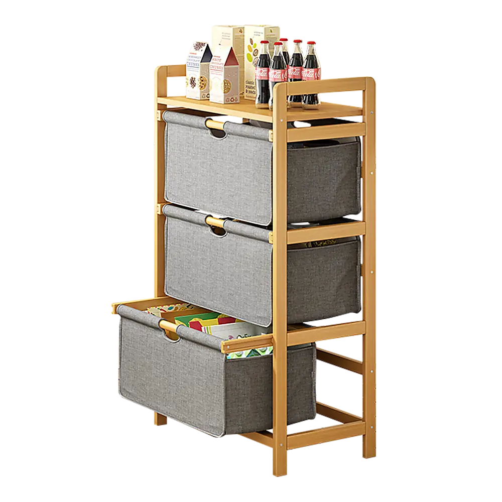 Bamboo Shelf with Storage Hamper - Wooden Bamboo Removable Bags - Furniture > Office