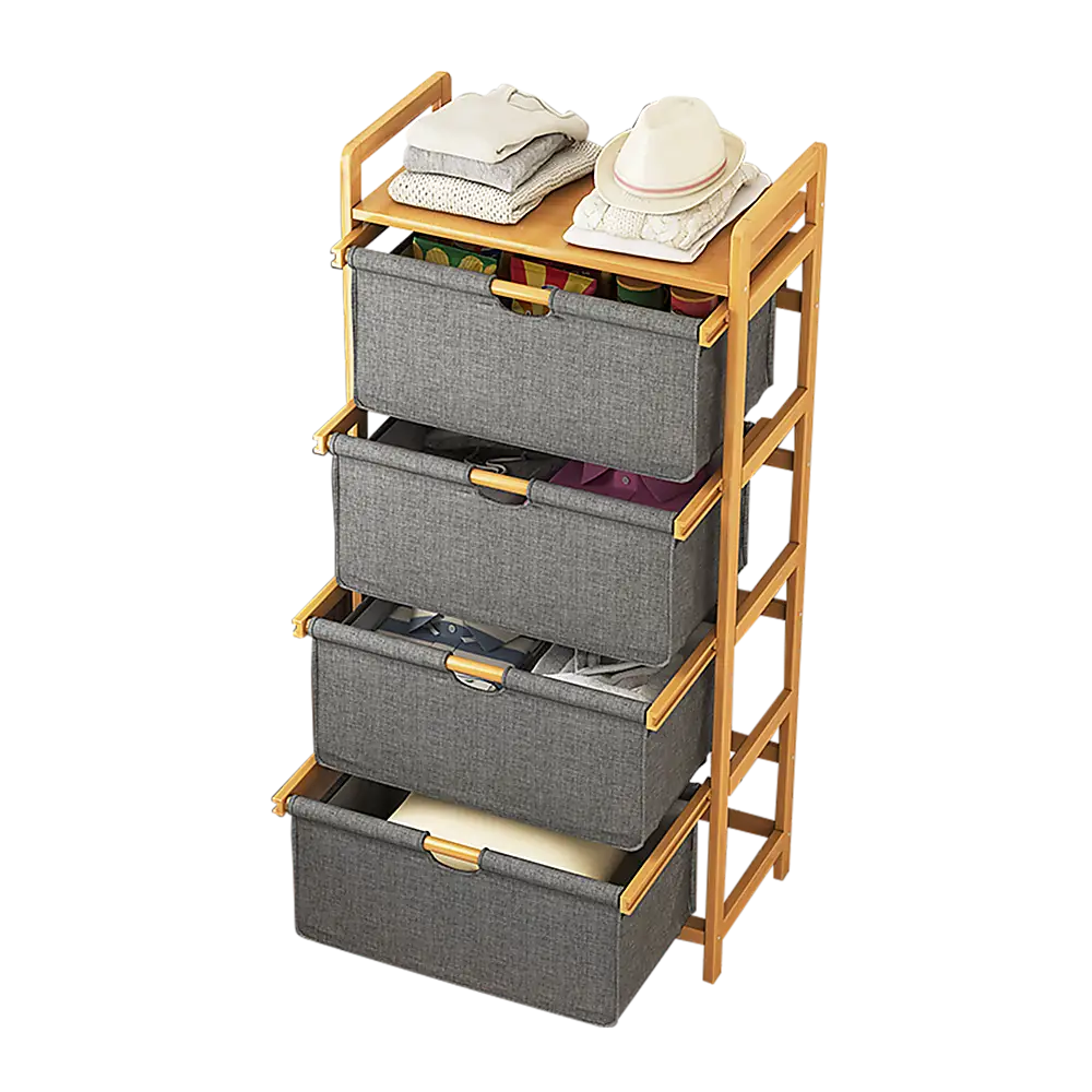 Bamboo Shelf with Storage Hamper - Wooden Bamboo Removable Bags - Furniture > Office