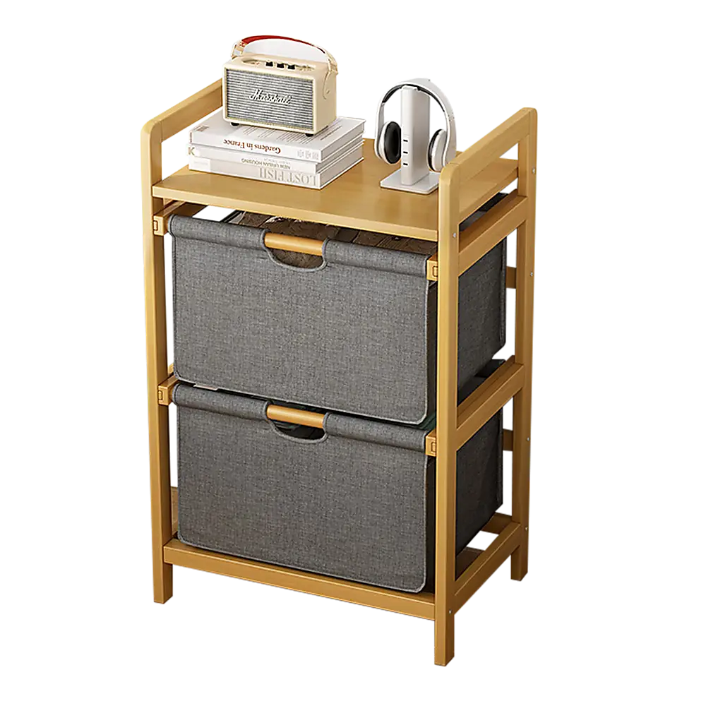 Bamboo Shelf with Storage Hamper - Wooden Bamboo Removable Bags - Furniture > Office