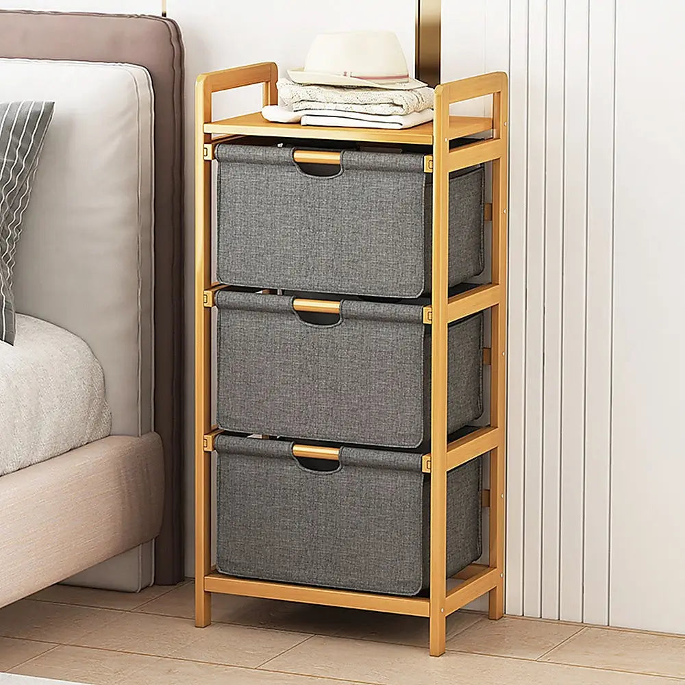 Bamboo Shelf with Storage Hamper - Wooden Bamboo Removable Bags - Furniture > Office