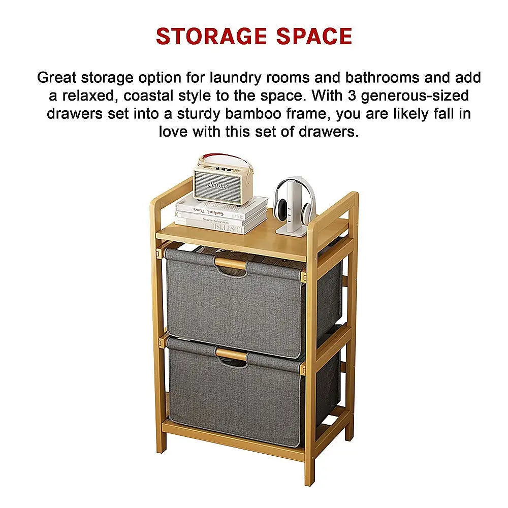 Bamboo Shelf with Storage Hamper - Wooden Bamboo Removable Bags - Furniture > Office