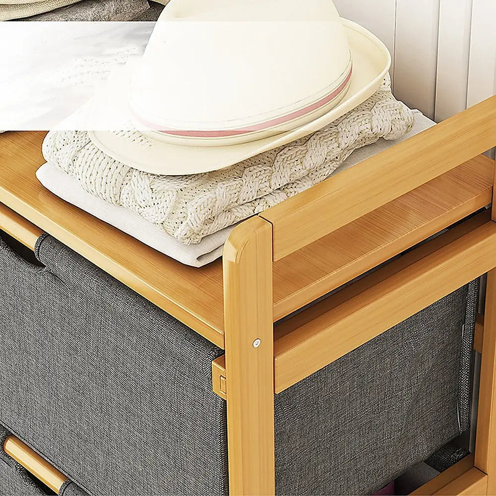 Bamboo Shelf with Storage Hamper - Wooden Bamboo Removable Bags - Furniture > Office