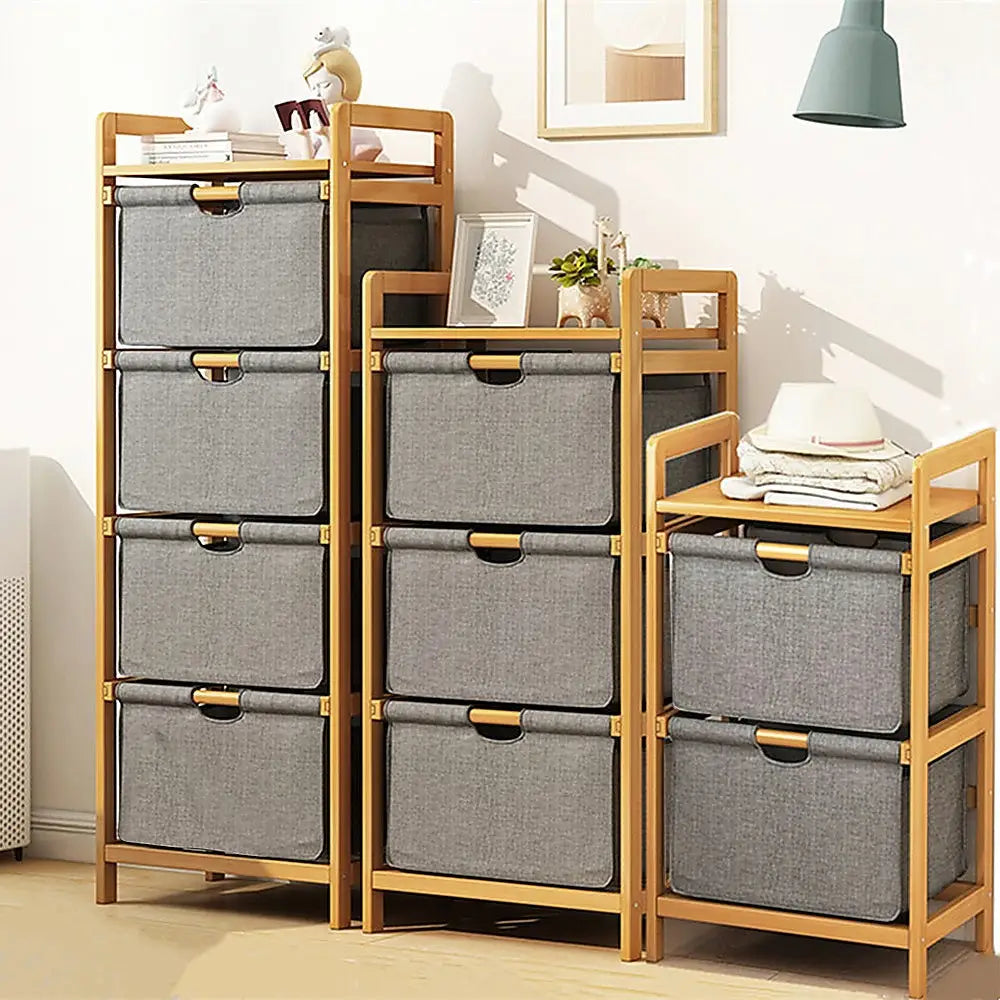 Bamboo Shelf with Storage Hamper - Wooden Bamboo Removable Bags - Furniture > Office