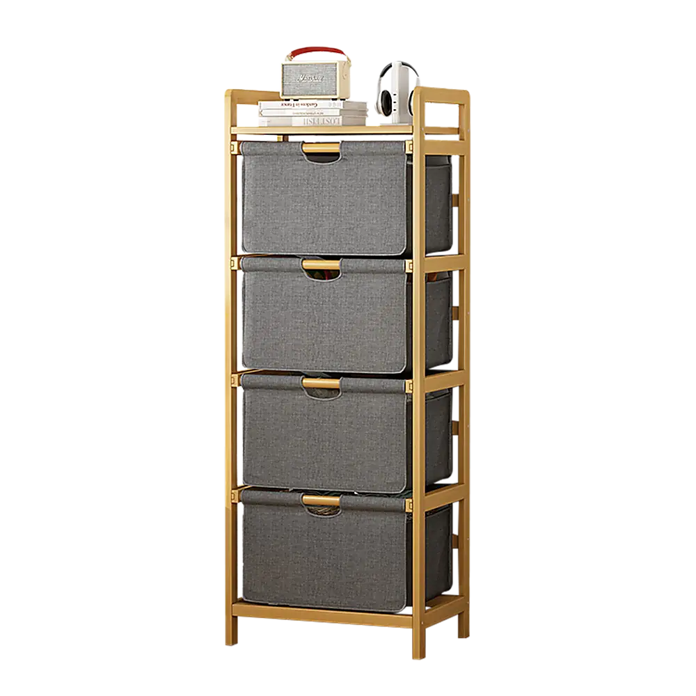 Bamboo Shelf with Storage Hamper - Wooden Bamboo Removable Bags - Furniture > Office