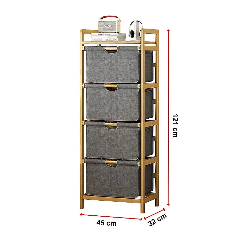 Bamboo Shelf with Storage Hamper - Wooden Bamboo Removable Bags - Furniture > Office