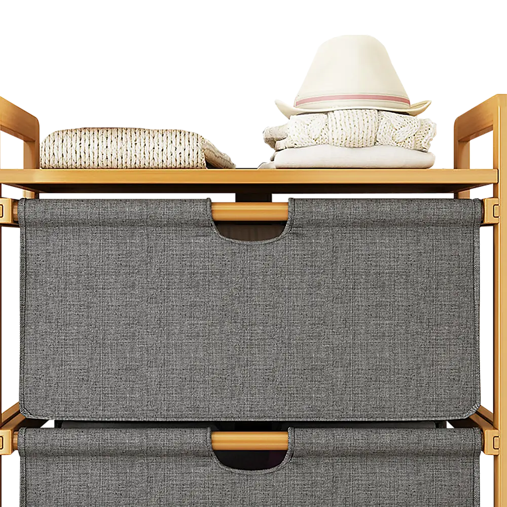 Bamboo Shelf with Storage Hamper - Wooden Bamboo Removable Bags - Furniture > Office