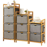 Bamboo Shelf with Storage Hamper - Wooden Bamboo Removable Bags - Furniture > Office